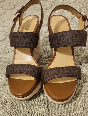 Michael Kors Brown MK Logo Espadrille Wedges
